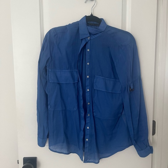 Zara Blue Linen Button Down - Picture 2 of 2